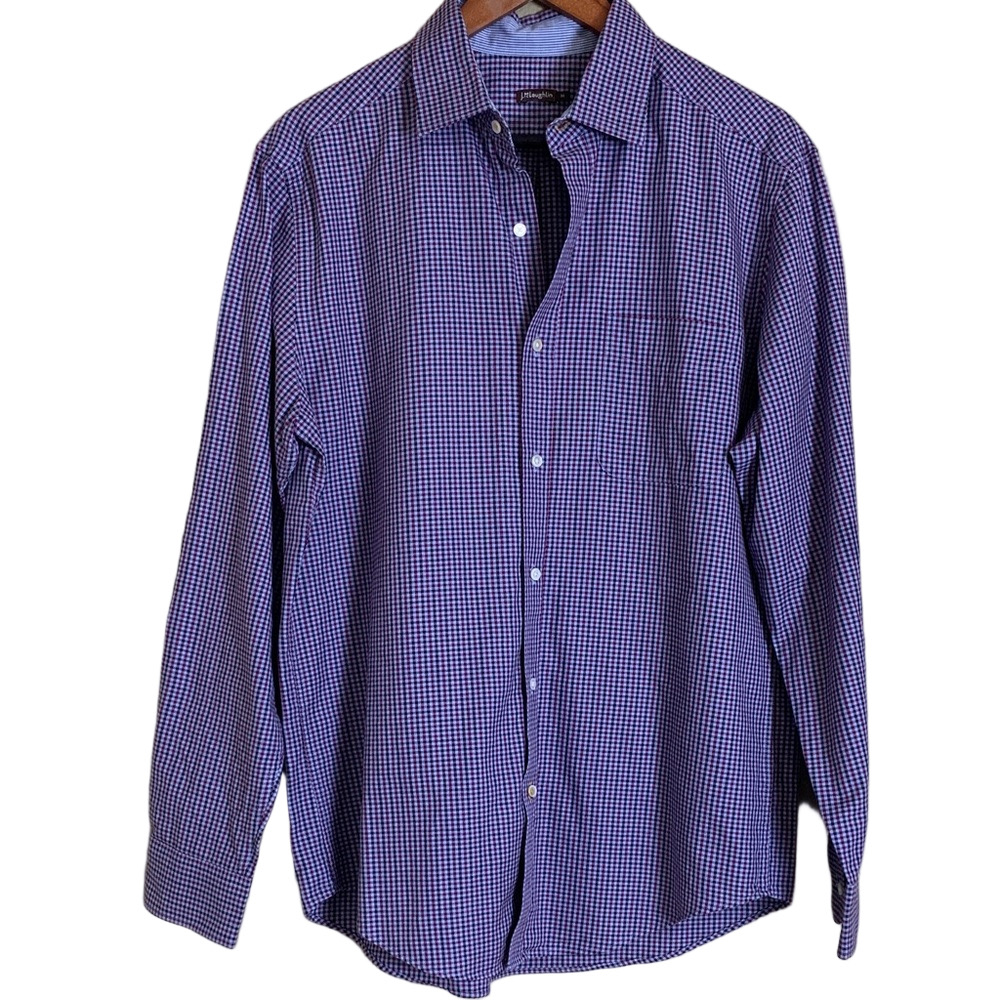 J. McLaughlin Button Down Shirt M Men's Purple and Blue Checkered Long Sleeve